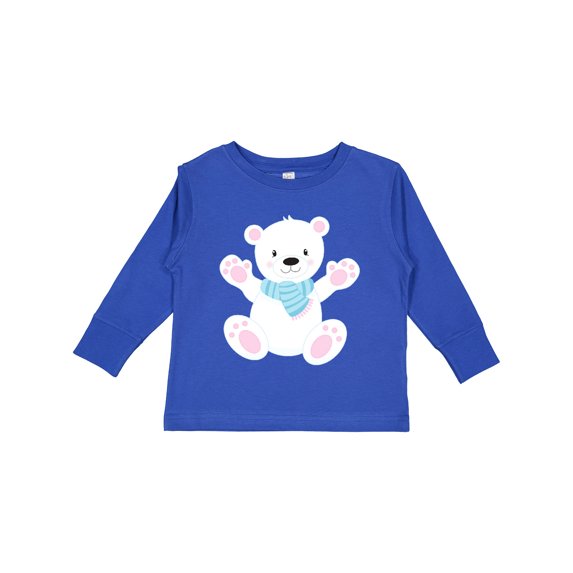 Inktastic Polar Bear, White Bear, Cute Bear, Bear with Scarf Boys or Girls Long Sleeve Toddler T-Shirt