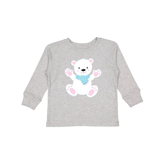 Inktastic Polar Bear, White Bear, Cute Bear, Bear with Scarf Boys or Girls Long Sleeve Toddler T-Shirt