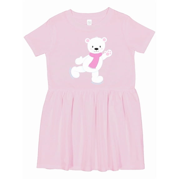 Inktastic Polar Bear, White Bear, Ice Skating Bear, Scarf Girls Toddler Dress