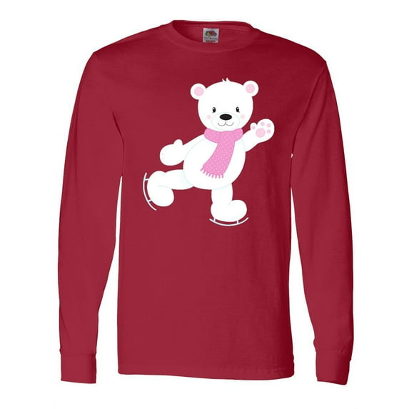 Inktastic Polar Bear, White Bear, Ice Skating Bear, Scarf Long Sleeve T-Shirt