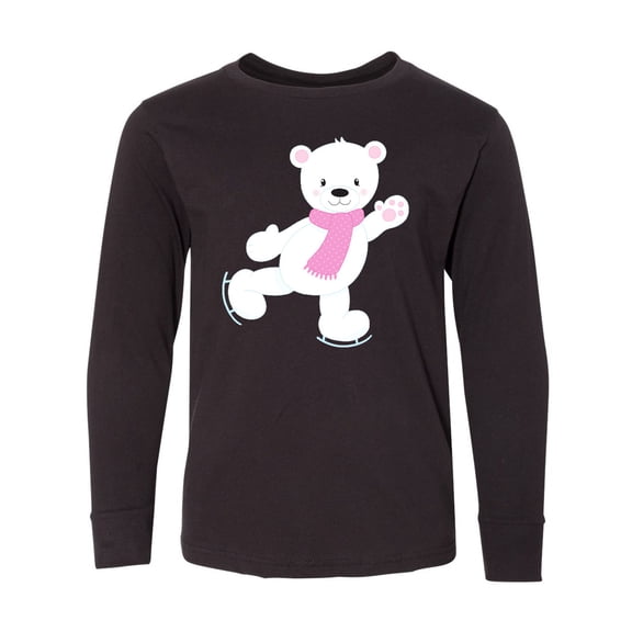 Inktastic Polar Bear, White Bear, Ice Skating Bear, Scarf Long Sleeve Youth T-Shirt