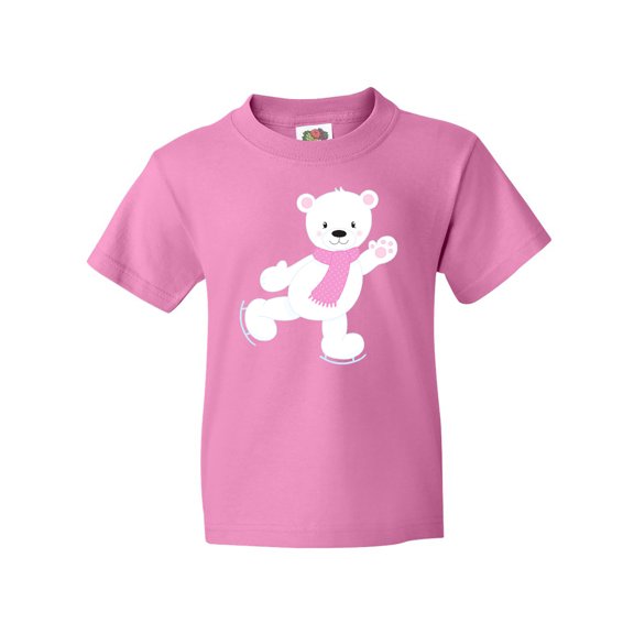 Inktastic Polar Bear, White Bear, Ice Skating Bear, Scarf Youth T-Shirt