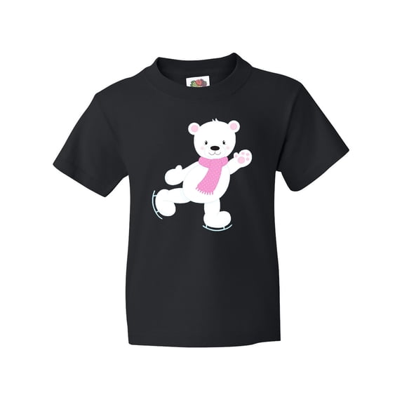 Inktastic Polar Bear, White Bear, Ice Skating Bear, Scarf Youth T-Shirt