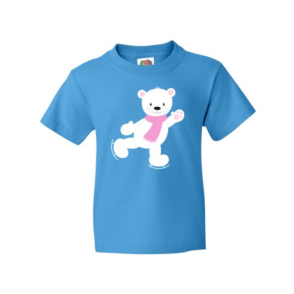 Inktastic Polar Bear, White Bear, Ice Skating Bear, Scarf Youth T-Shirt