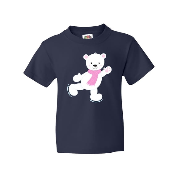 Inktastic Polar Bear, White Bear, Ice Skating Bear, Scarf Youth T-Shirt