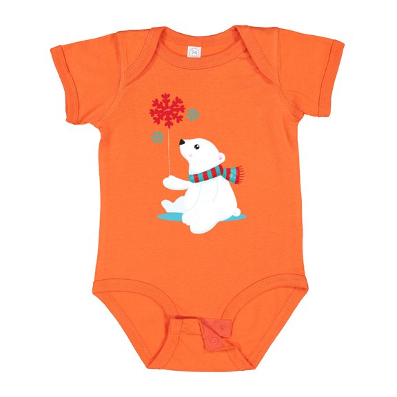Inktastic Polar Bear With A Scarf, White Bear, Snowflakes Boys or Girls Baby Bodysuit