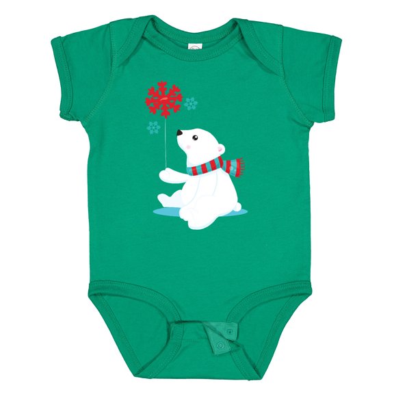 Inktastic Polar Bear With A Scarf, White Bear, Snowflakes Boys or Girls Baby Bodysuit
