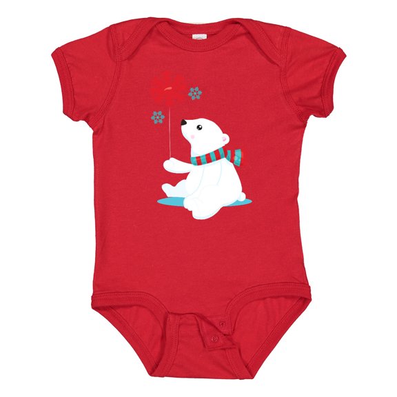 Inktastic Polar Bear With A Scarf, White Bear, Snowflakes Boys or Girls Baby Bodysuit