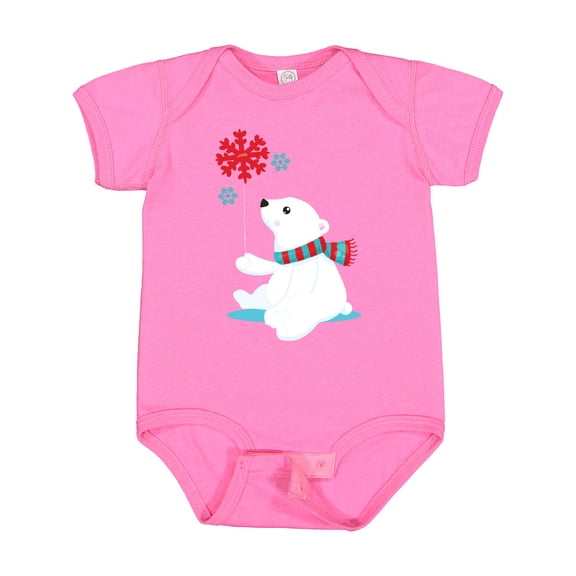 Inktastic Polar Bear With A Scarf, White Bear, Snowflakes Boys or Girls Baby Bodysuit
