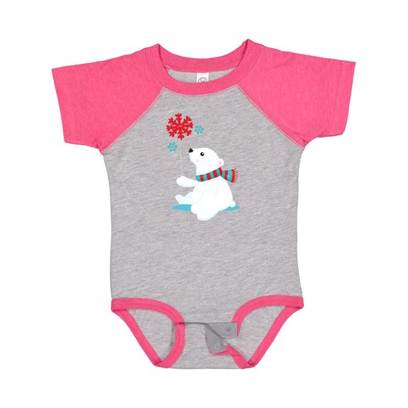 Inktastic Polar Bear With A Scarf, White Bear, Snowflakes Boys or Girls Baby Bodysuit