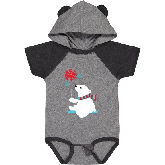 Inktastic Polar Bear With A Scarf, White Bear, Snowflakes Boys or Girls Baby Bodysuit