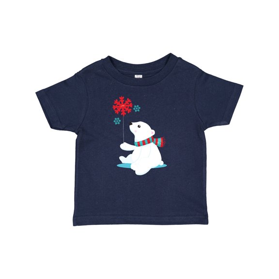 Inktastic Polar Bear With A Scarf, White Bear, Snowflakes Boys or Girls Baby T-Shirt