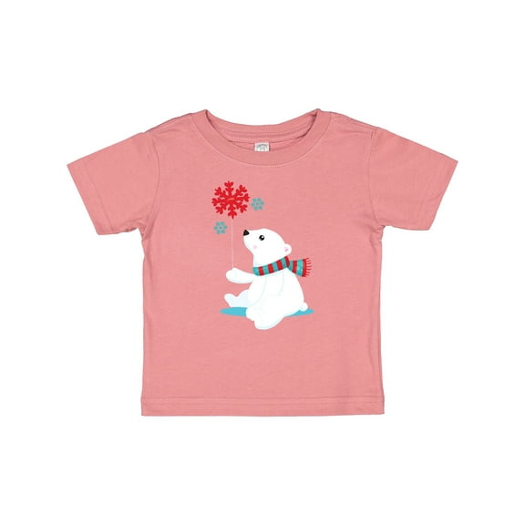 Inktastic Polar Bear With A Scarf, White Bear, Snowflakes Boys or Girls Baby T-Shirt
