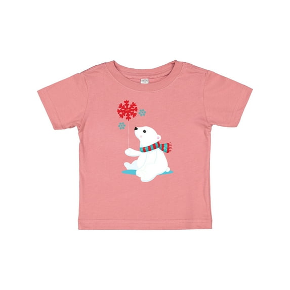 Inktastic Polar Bear With A Scarf, White Bear, Snowflakes Boys or Girls Baby T-Shirt