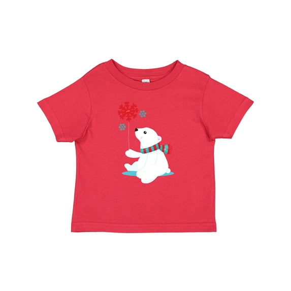 Inktastic Polar Bear With A Scarf, White Bear, Snowflakes Boys or Girls Baby T-Shirt