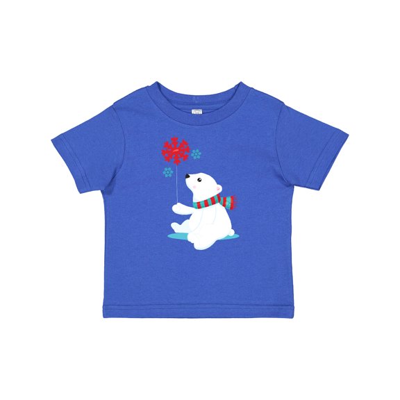 Inktastic Polar Bear With A Scarf, White Bear, Snowflakes Boys or Girls Baby T-Shirt