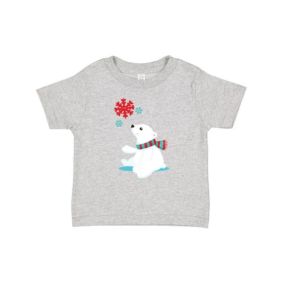Inktastic Polar Bear With A Scarf, White Bear, Snowflakes Boys or Girls Baby T-Shirt