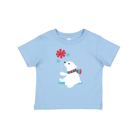 Inktastic Polar Bear With A Scarf, White Bear, Snowflakes Boys or Girls Baby T-Shirt