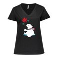 thumbnail image 1 of Inktastic Polar Bear With A Scarf, White Bear, Snowflakes Women's Plus Size V-Neck T-Shirt, 1 of 5