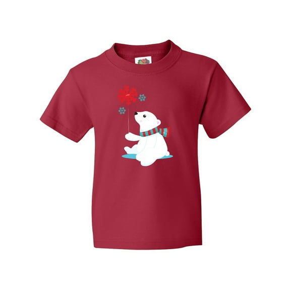 Inktastic Polar Bear With A Scarf, White Bear, Snowflakes Youth T-Shirt
