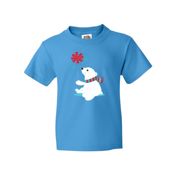 Inktastic Polar Bear With A Scarf, White Bear, Snowflakes Youth T-Shirt