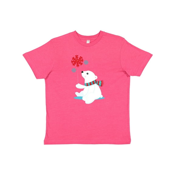 Inktastic Polar Bear With A Scarf, White Bear, Snowflakes Youth T-Shirt