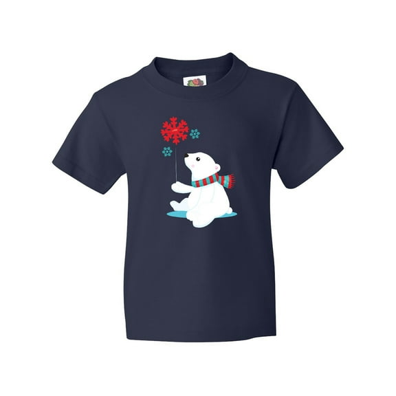 Inktastic Polar Bear With A Scarf, White Bear, Snowflakes Youth T-Shirt