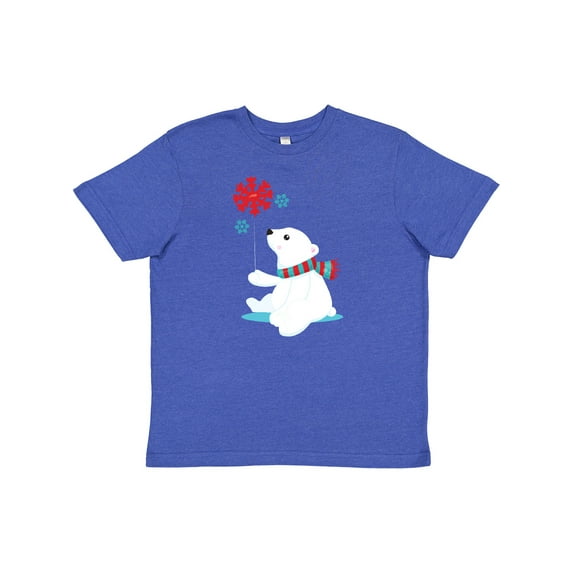 Inktastic Polar Bear With A Scarf, White Bear, Snowflakes Youth T-Shirt