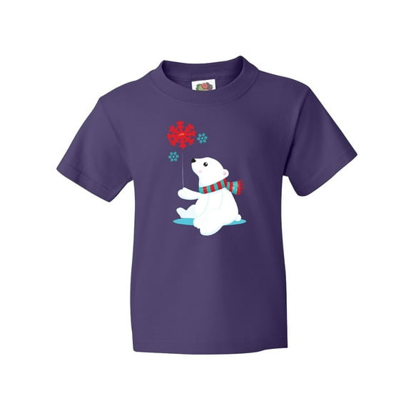 Inktastic Polar Bear With A Scarf, White Bear, Snowflakes Youth T-Shirt