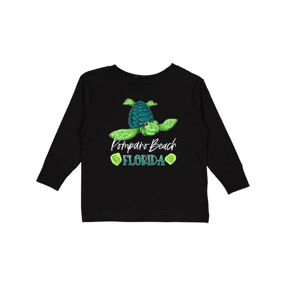 Inktastic Pompano Beach, Florida Happy Sea Turtle Boys or Girls Long Sleeve Toddler T-Shirt