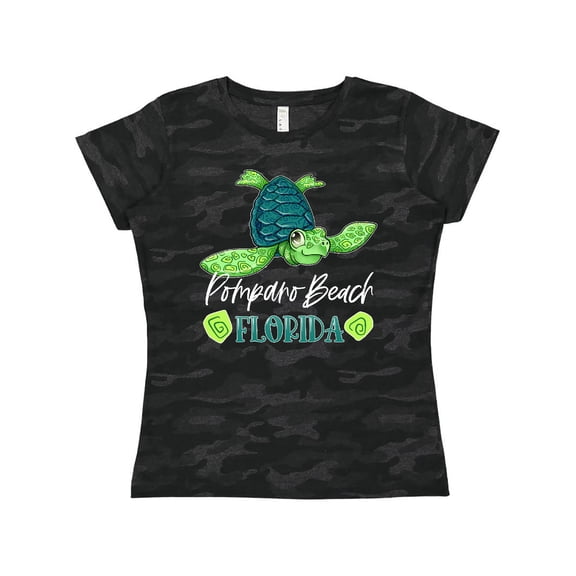 Inktastic Pompano Beach, Florida Happy Sea Turtle Women's T-Shirt