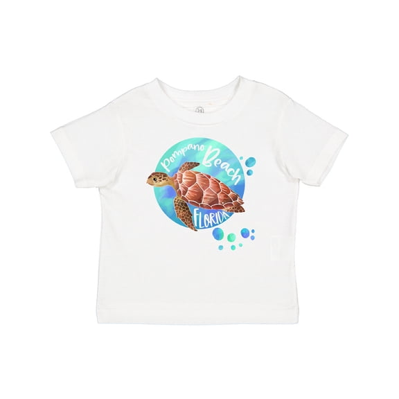 Inktastic Pompano Beach, Florida Swimming Sea Turtle with Bubbles Boys or Girls Baby T-Shirt