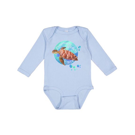 Inktastic Pompano Beach, Florida Swimming Sea Turtle with Bubbles Boys or Girls Long Sleeve Baby Bodysuit