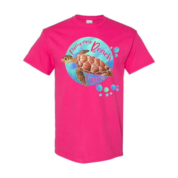 Inktastic Pompano Beach, Florida Swimming Sea Turtle with Bubbles T-Shirt
