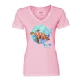 thumbnail image 1 of Inktastic Pompano Beach, Florida Swimming Sea Turtle with Bubbles Women's V-Neck T-Shirt, 1 of 5