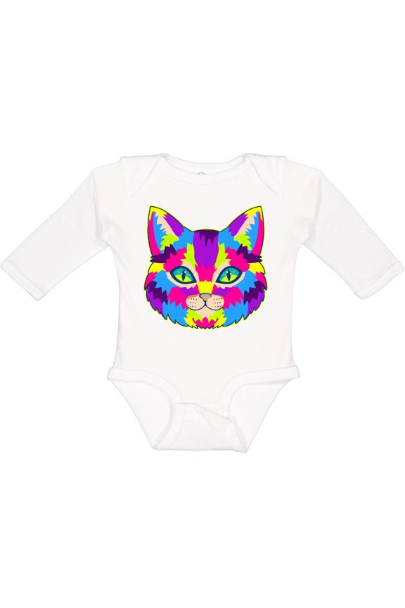 Pop Art Cat Boys or Girls Long Sleeve Baby Bodysuit