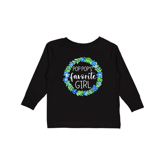 Inktastic Pop Pop's Favorite Girl Blue Flowers Wreath Girls Long Sleeve Toddler T-Shirt