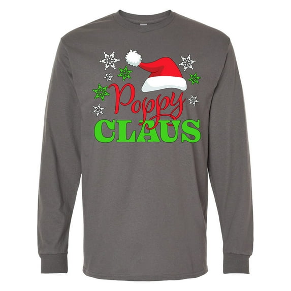 Inktastic Poppy Claus with Christmas Santa Hat and Snowflakes Long Sleeve T-Shirt