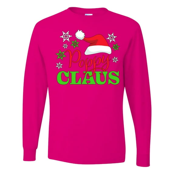 Inktastic Poppy Claus with Christmas Santa Hat and Snowflakes Long Sleeve T-Shirt