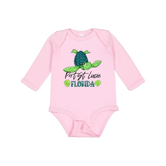 Inktastic Port St. Lucie, Florida Happy Sea Turtle Boys or Girls Long Sleeve Baby Bodysuit