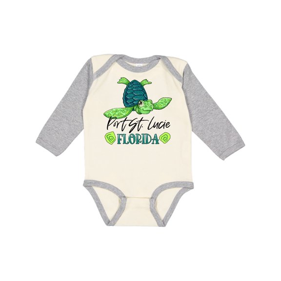Inktastic Port St. Lucie, Florida Happy Sea Turtle Boys or Girls Long Sleeve Baby Bodysuit
