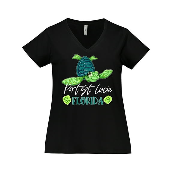 Inktastic Port St. Lucie, Florida Happy Sea Turtle Women's Plus Size V-Neck T-Shirt