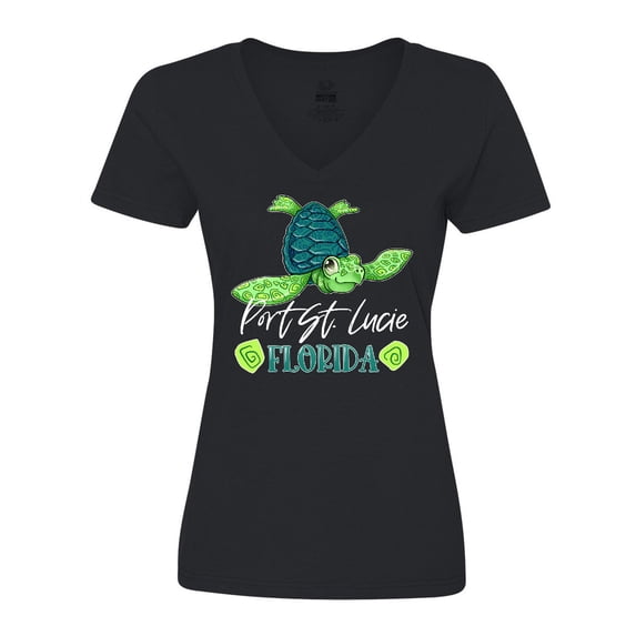 Inktastic Port St. Lucie, Florida Happy Sea Turtle Women's V-Neck T-Shirt