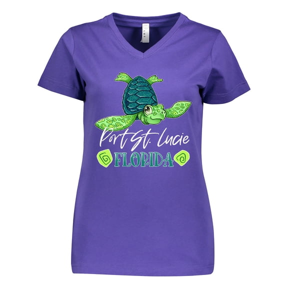 Inktastic Port St. Lucie, Florida Happy Sea Turtle Women's V-Neck T-Shirt