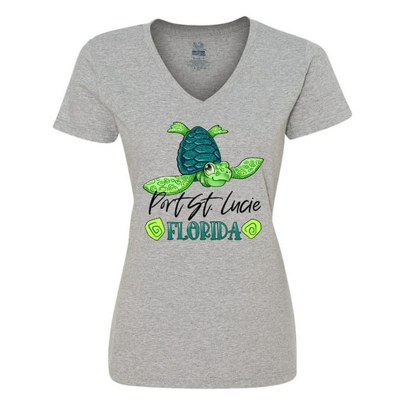Inktastic Port St. Lucie, Florida Happy Sea Turtle Women's V-Neck T-Shirt