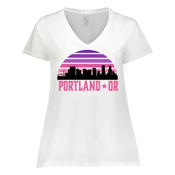 Inktastic Portland Oregon Retro Sunset Skyline Women's Plus Size V-Neck T-Shirt