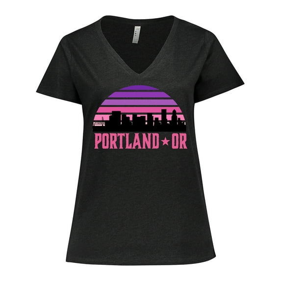 Inktastic Portland Oregon Retro Sunset Skyline Women's Plus Size V-Neck T-Shirt