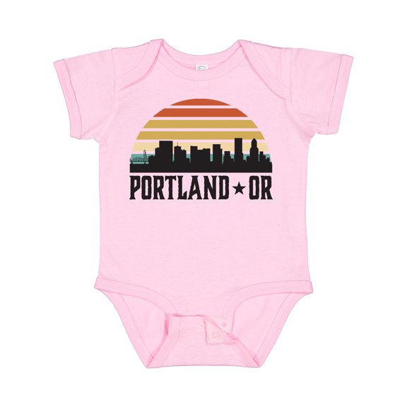 Inktastic Portland Oregon Skyline Retro Sunset Boys or Girls Baby Bodysuit