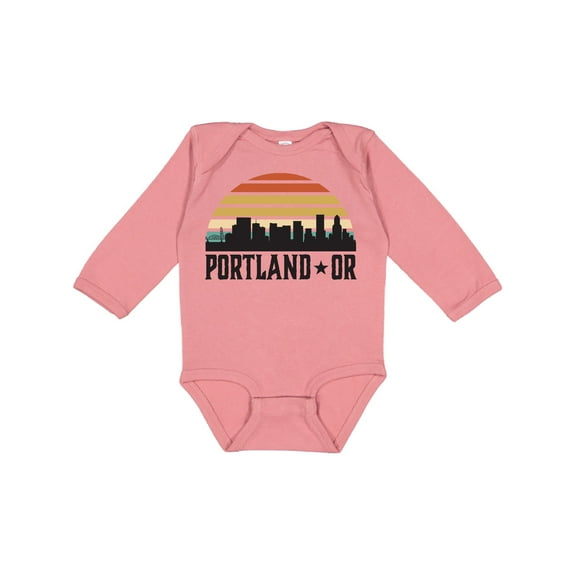 Inktastic Portland Oregon Skyline Retro Sunset Boys or Girls Long Sleeve Baby Bodysuit
