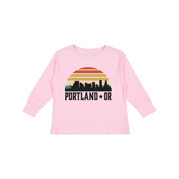 Inktastic Portland Oregon Skyline Retro Sunset Boys or Girls Long Sleeve Toddler T-Shirt